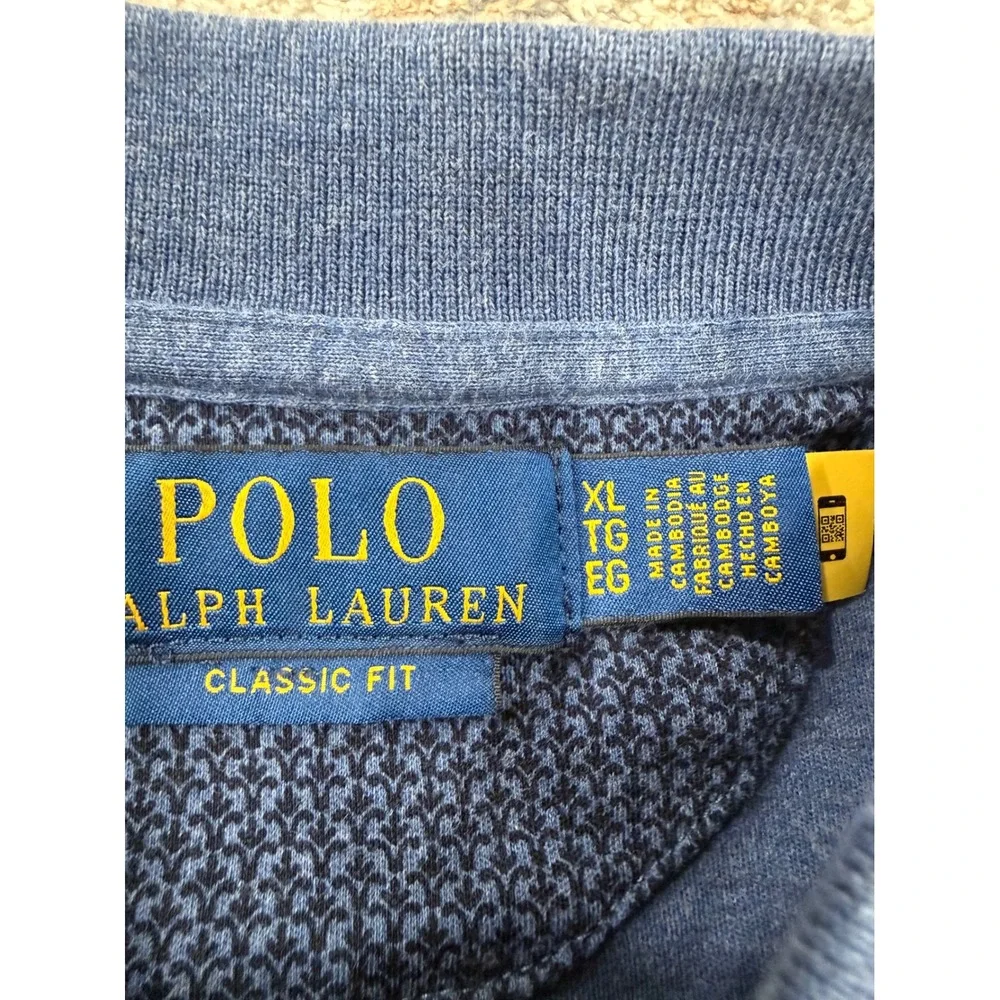 Polo Ralph‎ Lauren Mens XL Classic Navy Blue Textured Micro Pattern Polo Shirt